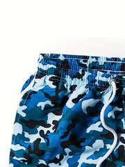 Camo Print Elastic Drawstring High Stretch Shorts