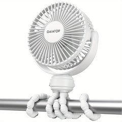 Portable Stroller Fan Clip-On 3 Speed Rechargeable 360 Rotate Handheld Desk Fan
