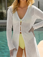 Crochet Coverup V-Neck Cardigan Long Sleeve