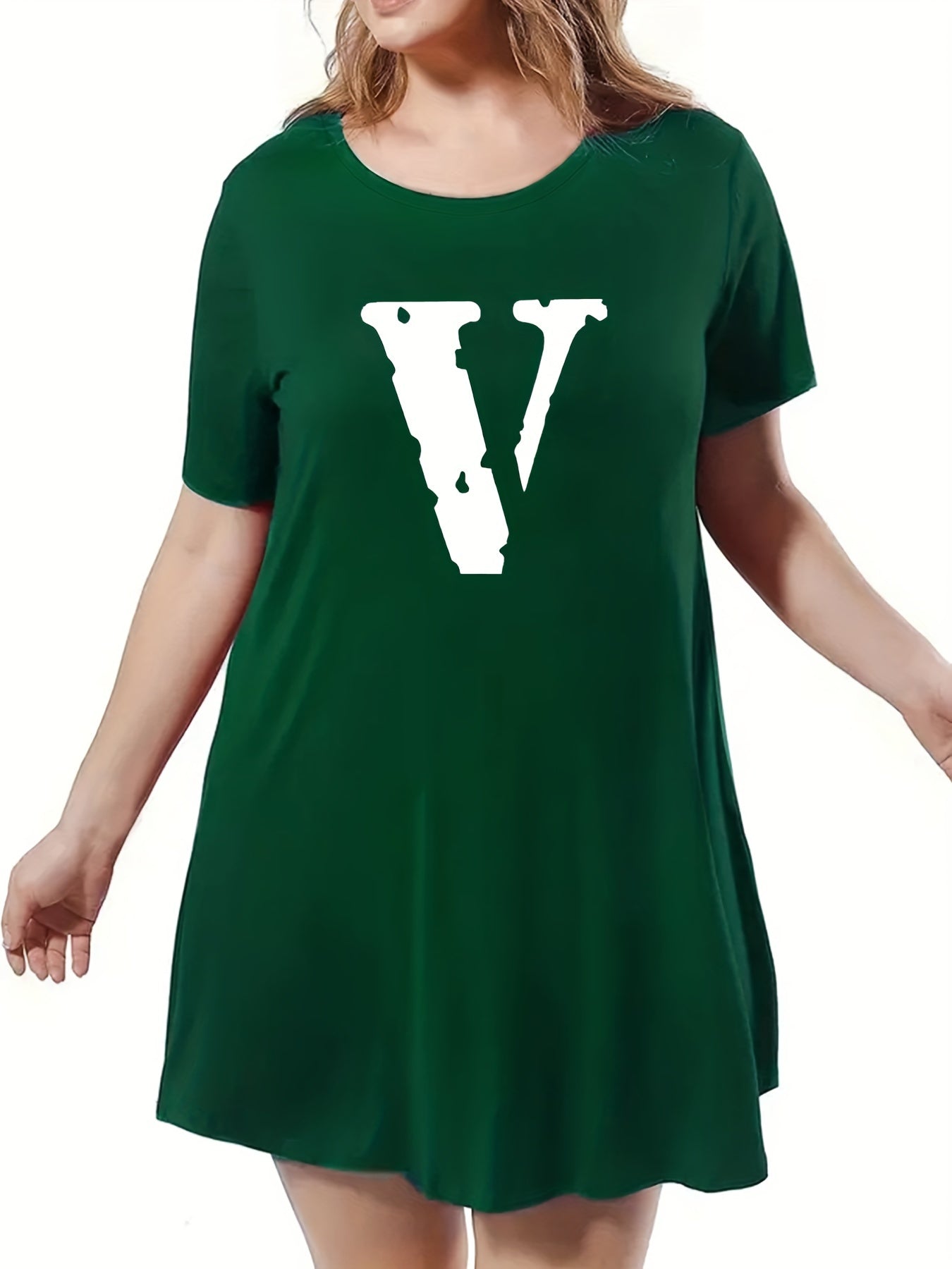 Letter Print Round Neck Tee Nightdress