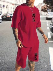 Men's King Print Sports T-shirt & Shorts Set for Summer
