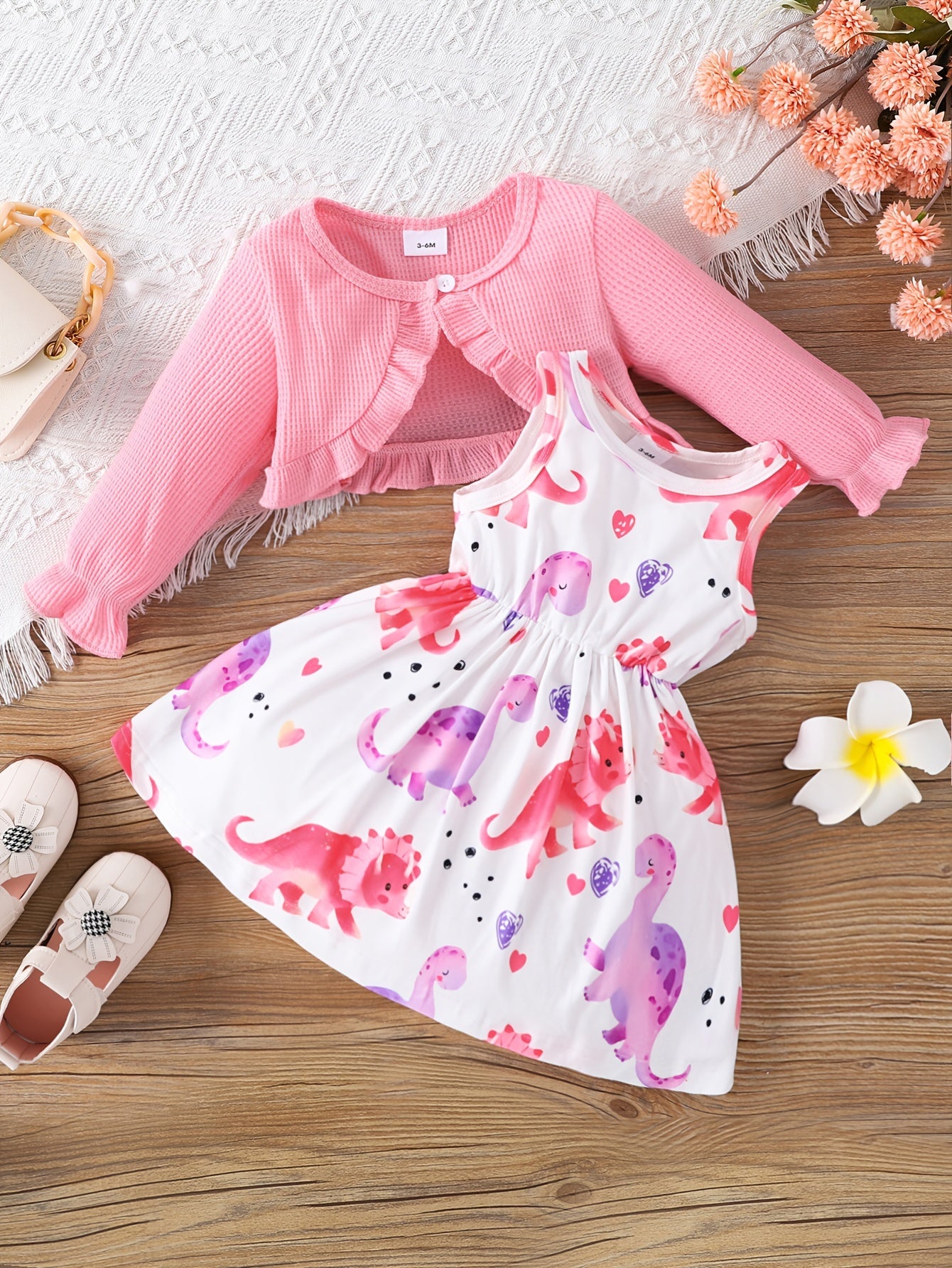 Toddler Girls Floral Print Dress & Ribbed Cardigan Set