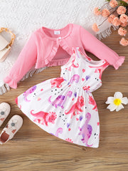Toddler Girls Floral Print Dress & Ribbed Cardigan Set