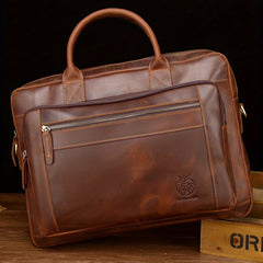 SCHLATUM Leather Briefcase Men Vintage Crazy Horse Business Bag