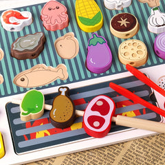 Wooden BBQ Grill Kitchen Play Toy Kids' Food Cognition Role Play Fun