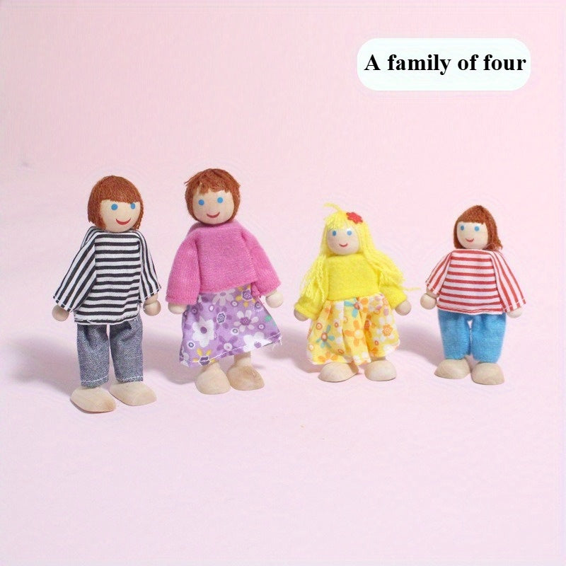 Wooden Family Figure Set 7pcs Mini Figures for Dollhouses Cosplay Birthday