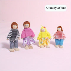 Wooden Family Figure Set 7pcs Mini Figures for Dollhouses Cosplay Birthday