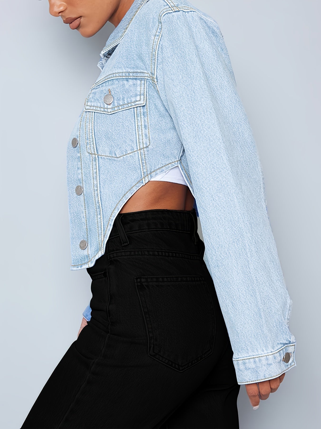 Women's Lapel Denim Jacket Single Breasted Casual Coat