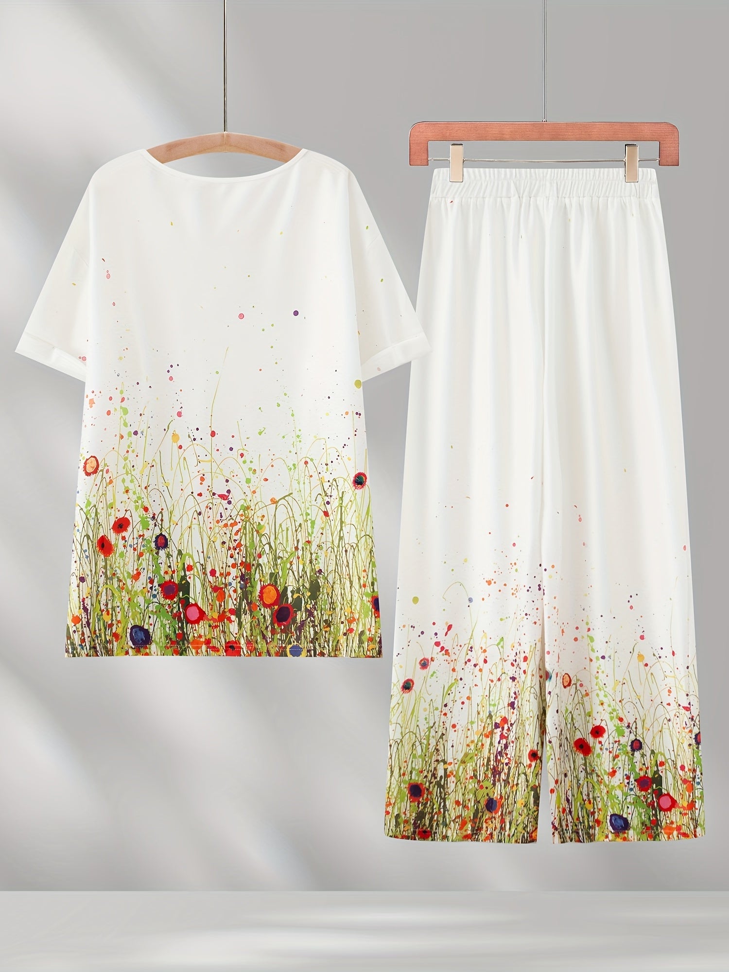 Floral Print Top & Wide Leg Pants Set