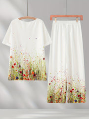 Floral Print Top & Wide Leg Pants Set