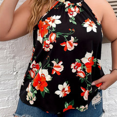 Floral Print Cut Out Round Neck Vest Top