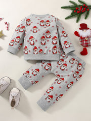Santa Claus Print Long Sleeve Sweatshirt & Pants 2pcs Outfit