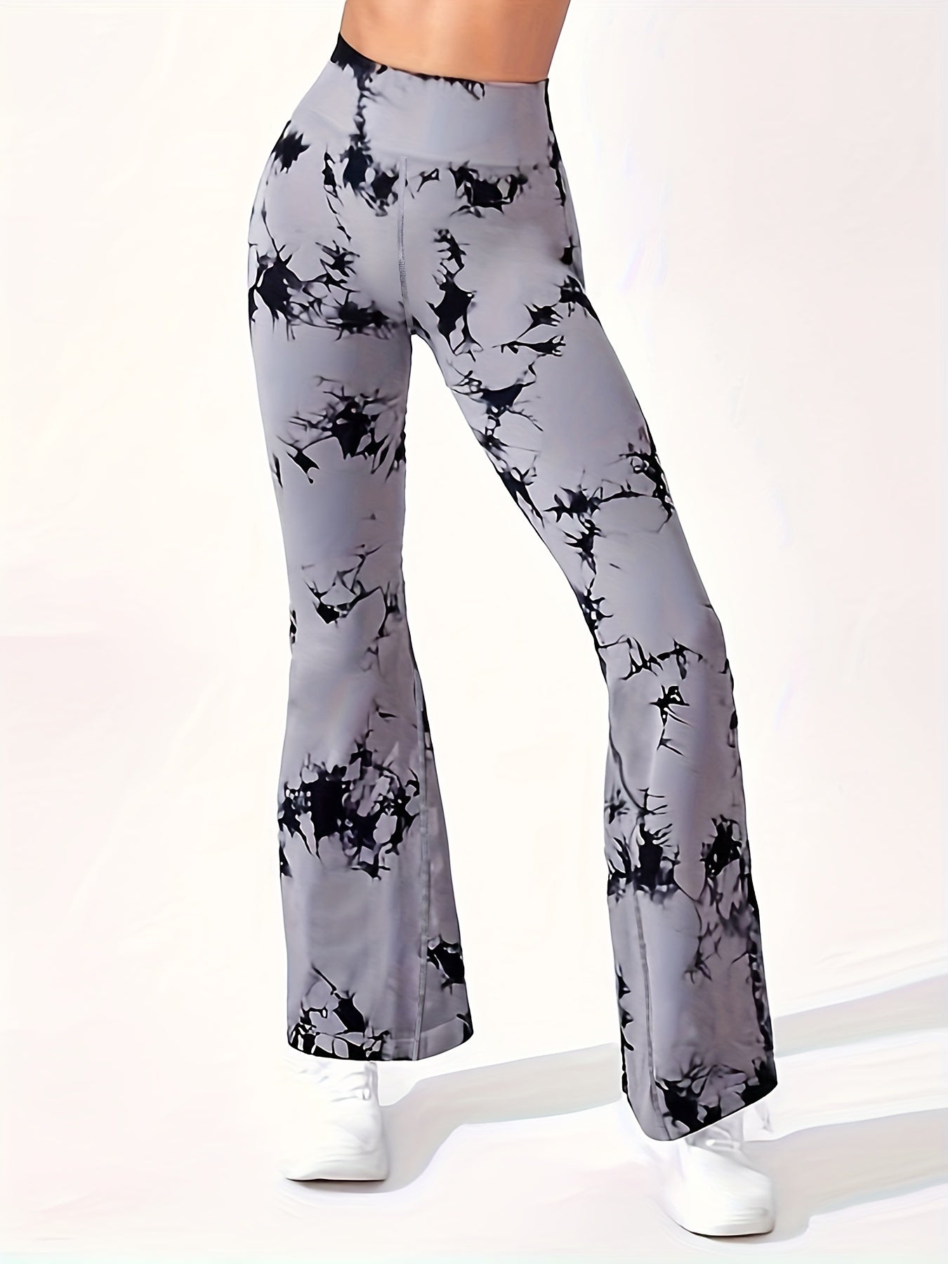 Women's Plus Tie Dye High Waisted Tummy Control Flared Leg Fitness Pants