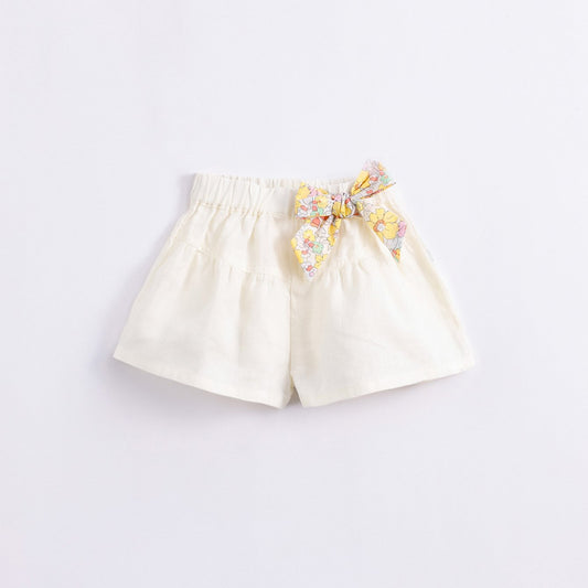 Girls 100% Linen Shorts w/ Bow Tie, Assorted Colors