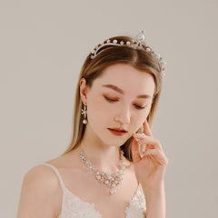 Bridal Rhinestone Jewelry Set: Crown, Hairpiece, Vine Neck