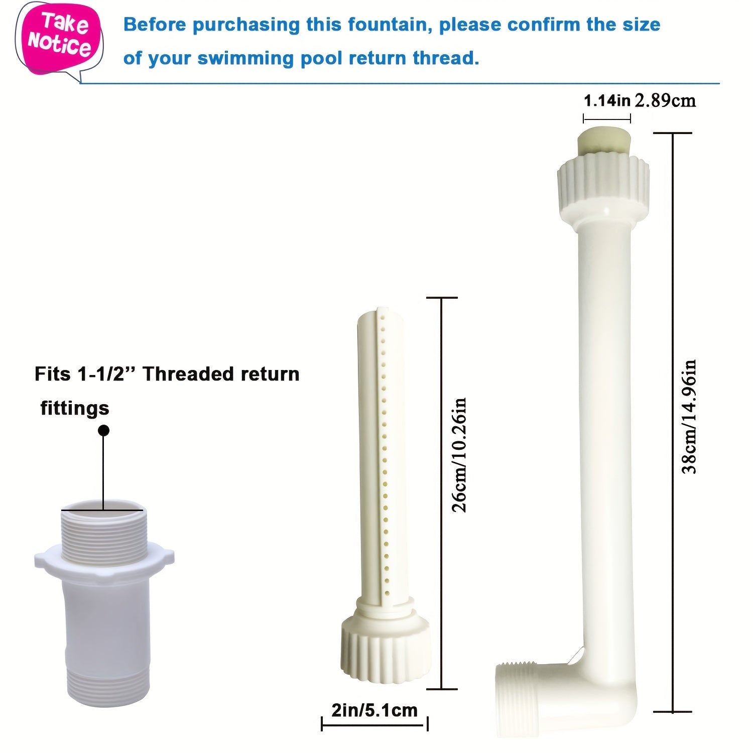 Adjustable Waterfall Fountain for 3 Threaded Above In Ground Pools