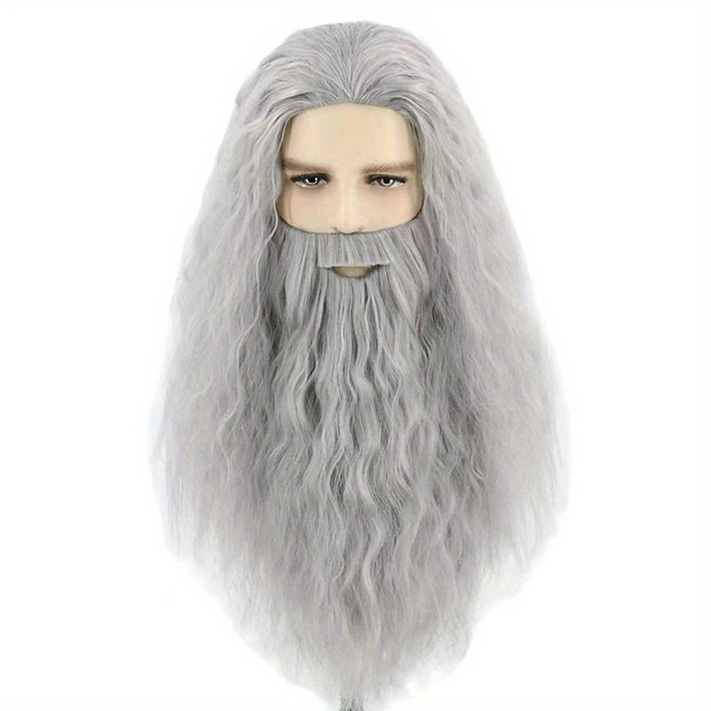 Men's Gray Wig And Mustache Wizard Costume Accessories