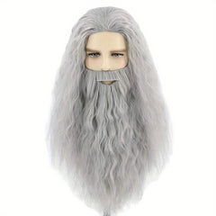 Men's Gray Wig And Mustache Wizard Costume Accessories