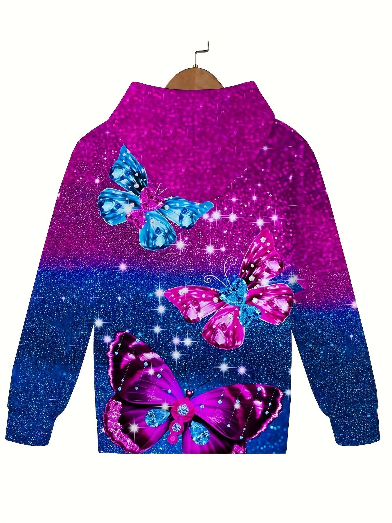 Diamond Butterfly Pattern Hooded Sweatshirt Girls Boys Sports
