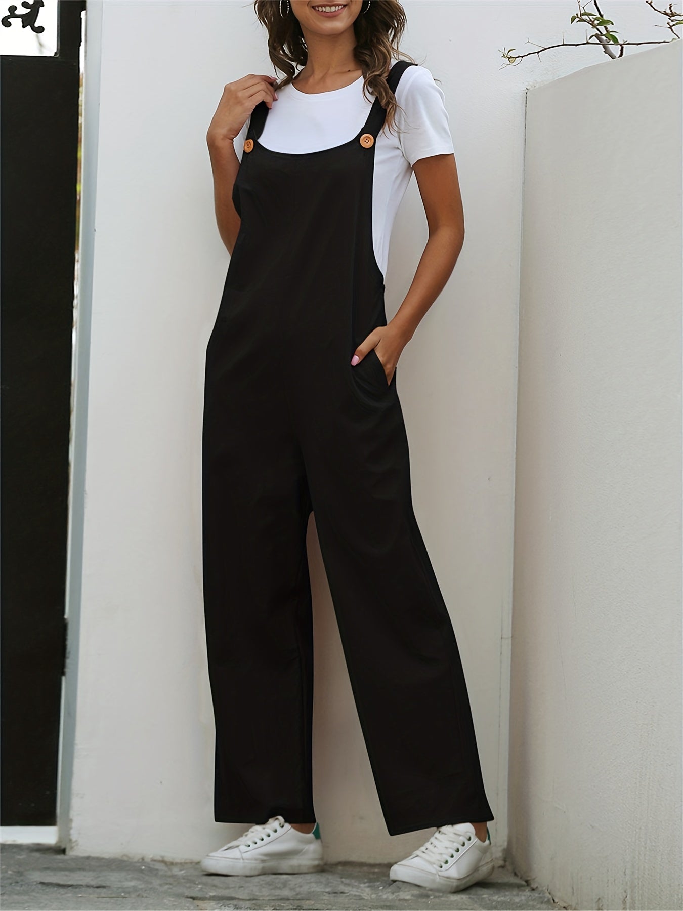 Solid Sleeveless Jumpsuit Wide Leg Cami Jumpsuit Women's Clothing