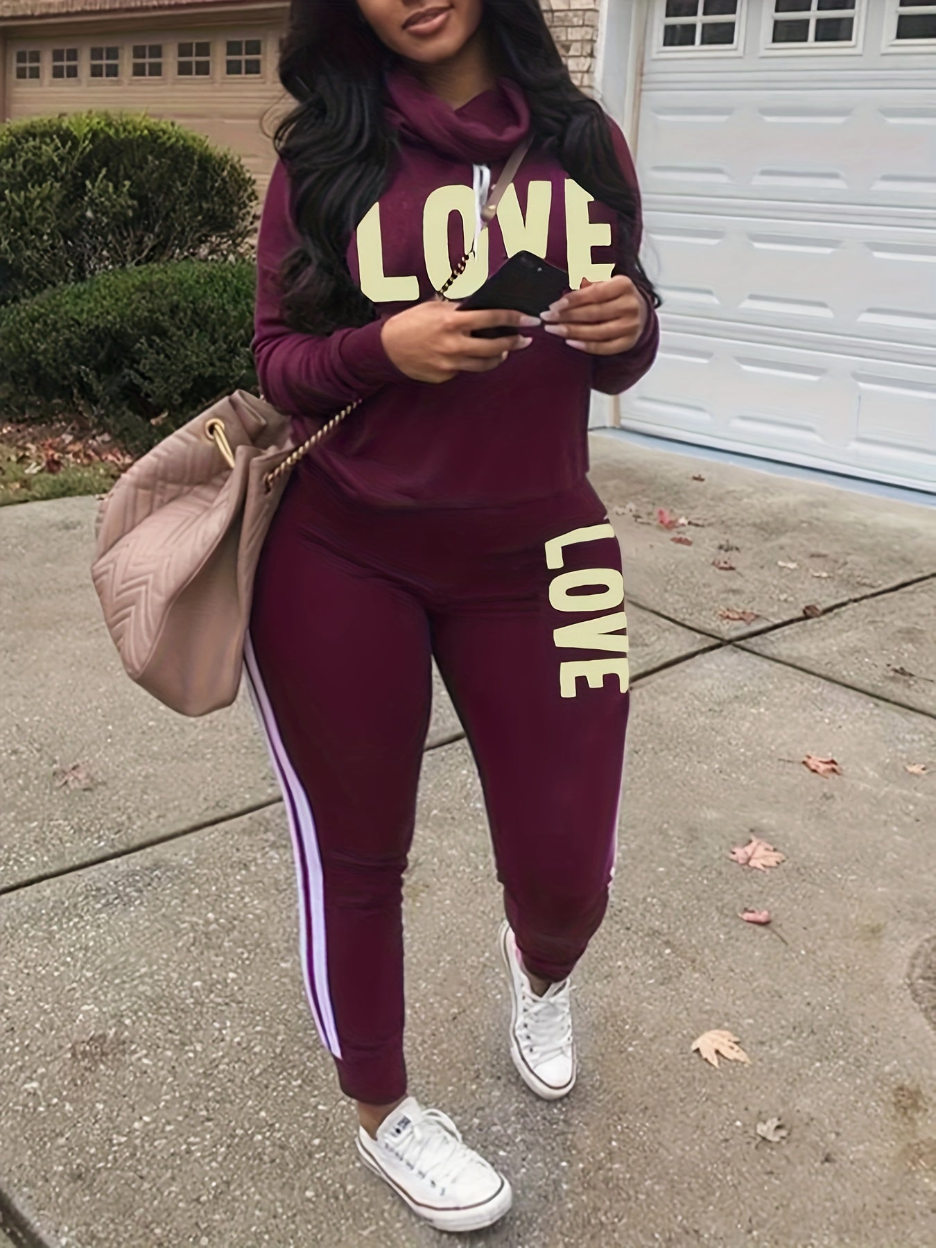 Women's Plus Size Letter Print Top & Pants Two Piece Set