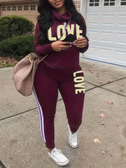 Women's Plus Size Letter Print Top & Pants Two Piece Set