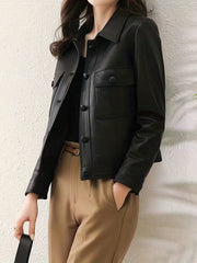 Button Front Solid Jacket Casual Long Sleeve Collar Versatile Outerwear