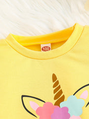 Girl's Unicorn Pattern 2pcs Sweatshirt & Sweatpants Set