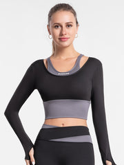 Quick Dry 2-in-1 Padded Workout Top for Women Long Sleeve Yoga Top