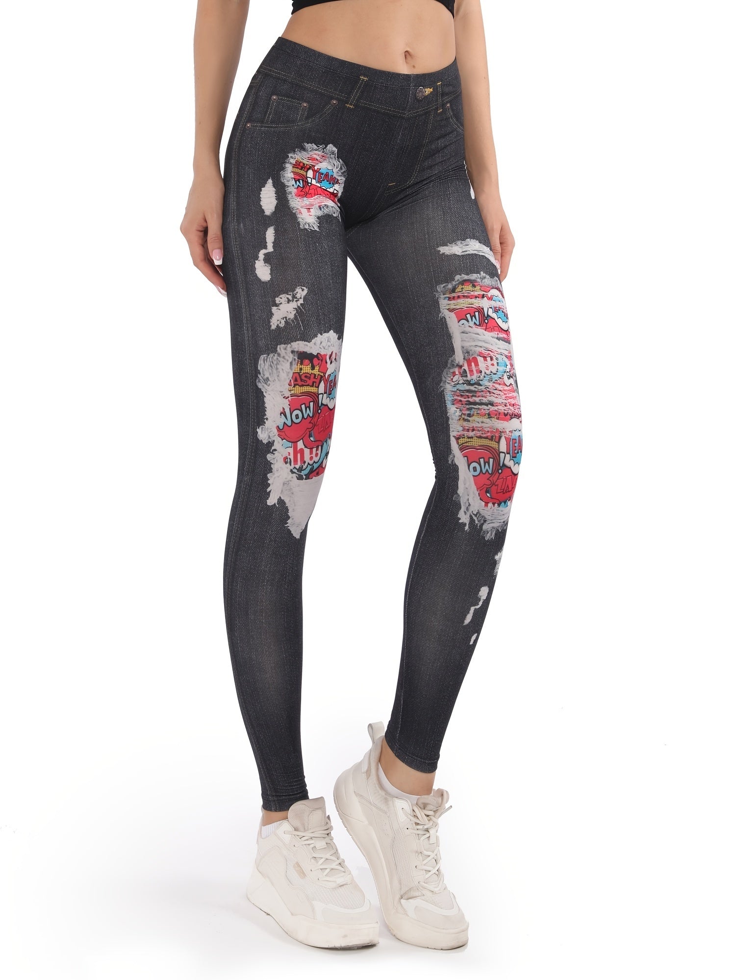 Denim Print Skinny Stretchy Leggings High Waist Yoga Leggings