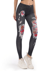 Denim Print Skinny Stretchy Leggings High Waist Yoga Leggings