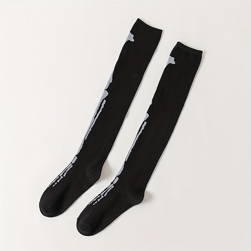Skull Print Thigh High Socks Halloween Over The Knee Women's Stockings