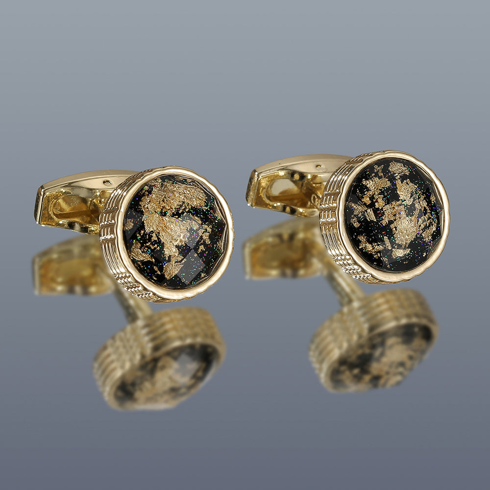 Patterned Golden Round Men's Cufflinks