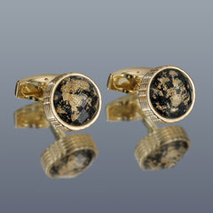 Patterned Golden Round Men's Cufflinks