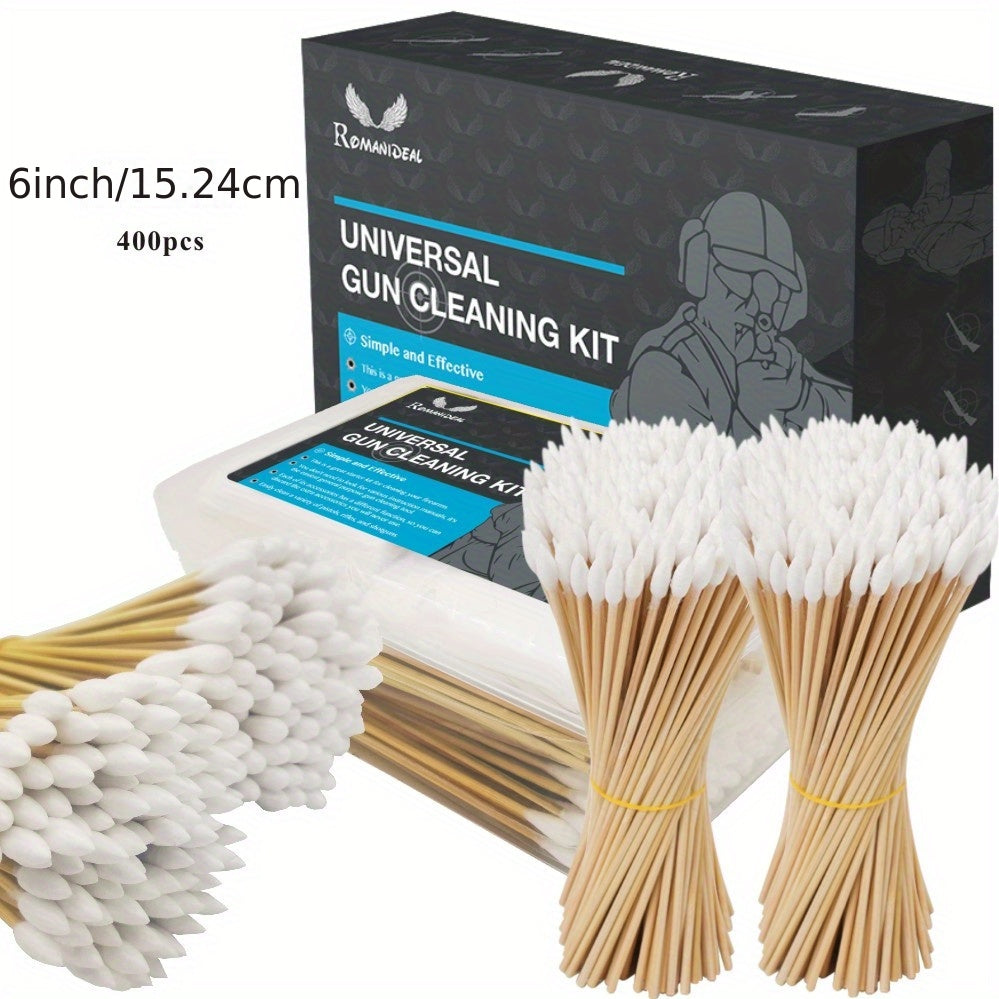 Gun Cleaning Kit with Bamboo Handle, 200 Tips, 200 Round Patches