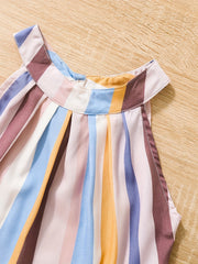 Girls Summer Outfit Stripes Halter Top & Button Shorts Set