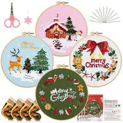 Christmas Embroidery Kit Set with Hoop