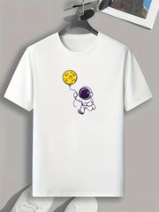 Monster & Planet Balloon Print Men's Comfy Tee for Outdoor Summer