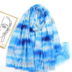 Tie Dye Scarf Block Frayed Edge Shawl Windproof Head Wrap