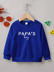 PAPA'S BOY Letter Print Boys Casual Pullover Sweatshirt