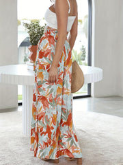 Floral Print Drawstring Palazzo Pants Boho Vacation Elastic Waist Wide Leg Pants