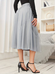 Pleated Mesh Skirt Midi Length for Spring & Summer