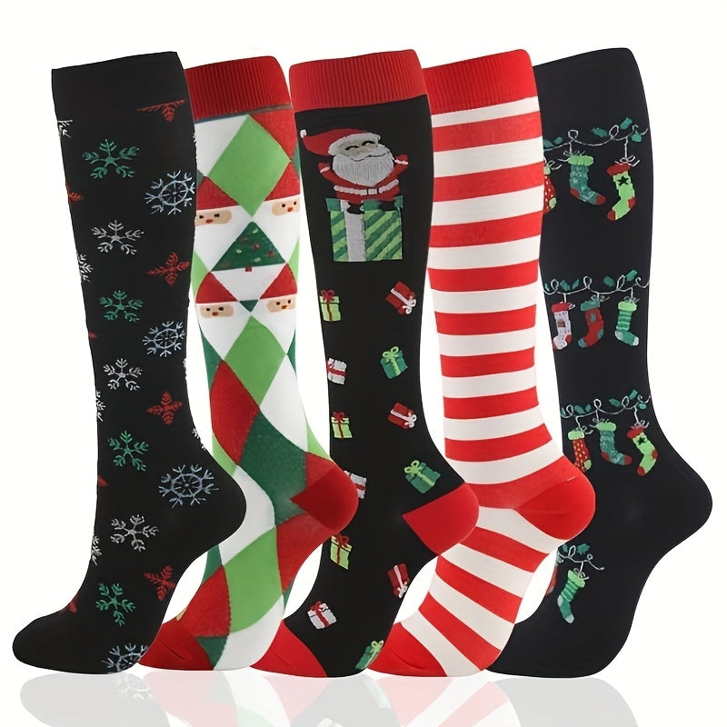 5 Pairs Warm Compression Thigh Socks Christmas Gift