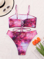 Galaxy Print Criss Cross Back Bikini Set Women's Plus Sexy