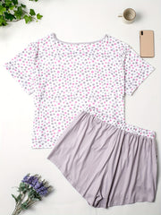 Polka Dot & Heart Print Tee & Shorts Pajama Set