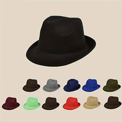 Classic Fedora Cap Rolled Brim Unisex Jazz Hat Casual Felt Hat