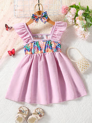 Baby Girl's Cartoon Graphic Flutter Pleated Dress