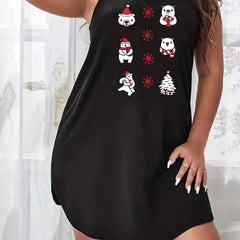 Christmas Nightdress Women's Plus Christmas Bear & Snowflake Print