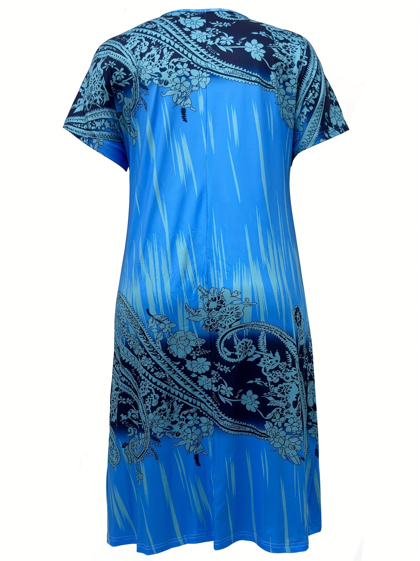 Boho Dress Paisley Print V Neck Stretch Dress