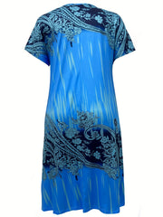 Boho Dress Paisley Print V Neck Stretch Dress